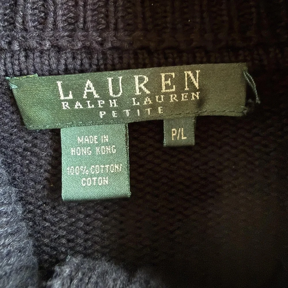 Lauren Ralph Lauren Cardigan Sweater Womens PL Black Military Gold Button Knit